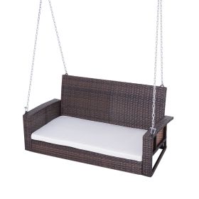 Espresso Wicker Porch Swing 7ft Hanging Chain with Cream Padded Cushion Espresso Wicker Porch Swing 7ft Hanging Chain with Cream Padded Cushion