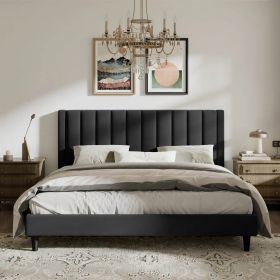 King size Modern Black Velvet Upholstered Platform Bed with Headboard King size Modern Black Velvet Upholstered Platform Bed with Headboard